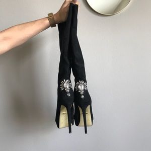 Bebe Jeweled Pointy Toe Boots